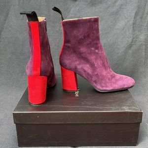 Maliparmi Anthropologie Suede Block Color Red/Magenta Heeled Bootie